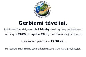 1-4 klasių mokinių tėvų susirinkimas